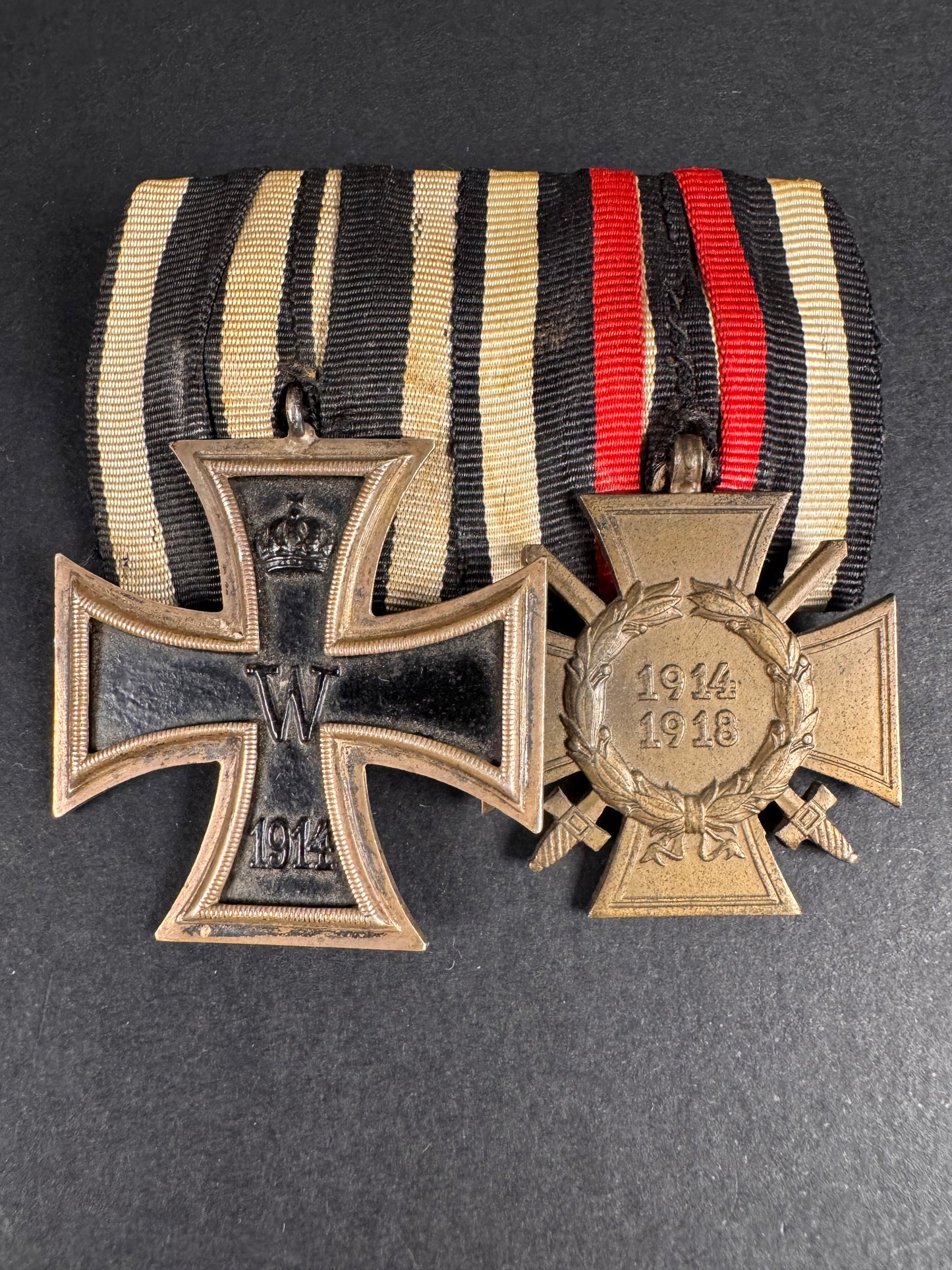 Photo 1 of WW1 German Army 1914 Iron Cross & Hindenburg Cross Combatants Medal Bar - collectible militaria item