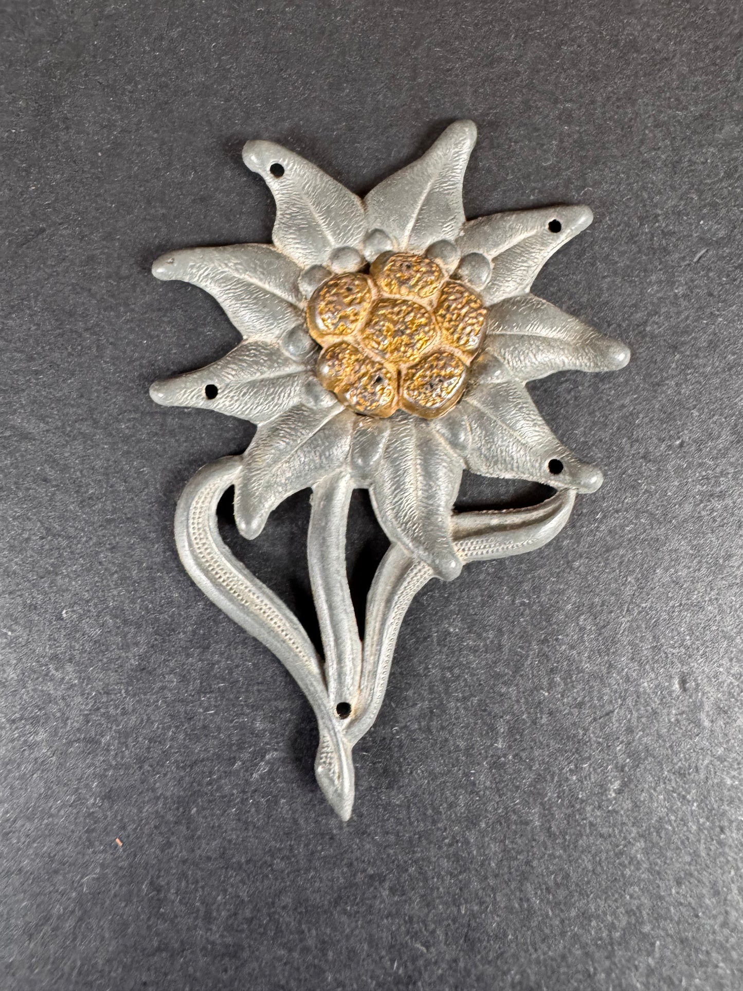 Photo 1 of WW2 German Army Gebirgsjager (Mountain Troops) Edelweiss Cap Badge - collectible militaria item