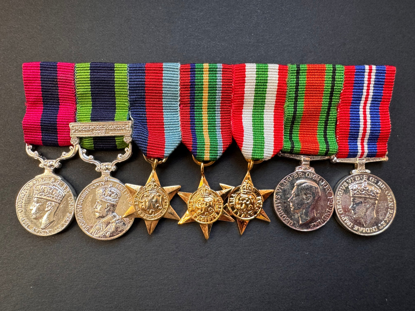 Photo 1 of WW2 British DCM India GSM NWF 1935 Burma Italy Campaigns Miniature Medals - collectible militaria item