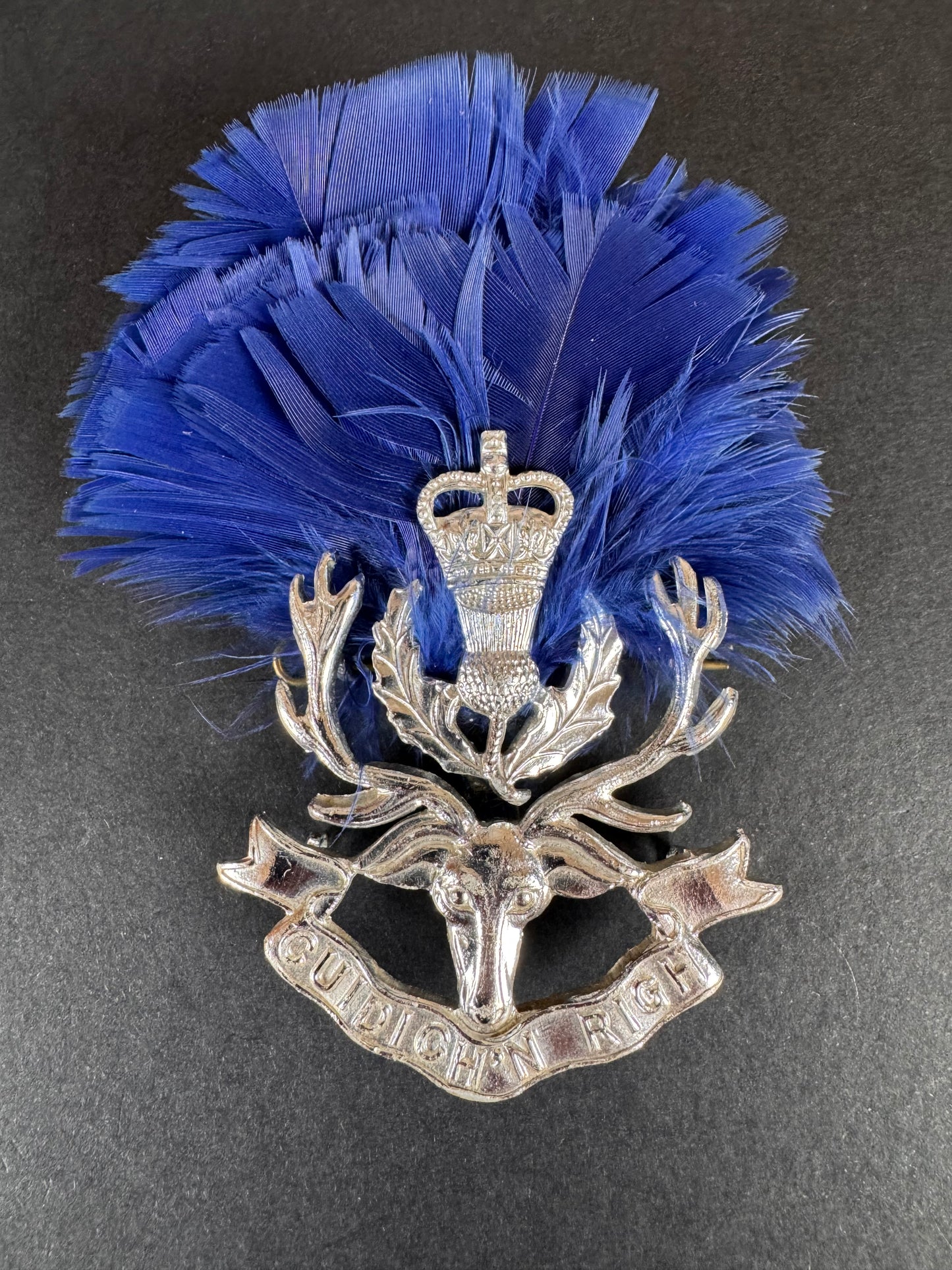 Photo 1 of After WW2 British Army Queens Own Highlanders Anodised Cap Badge - collectible militaria item