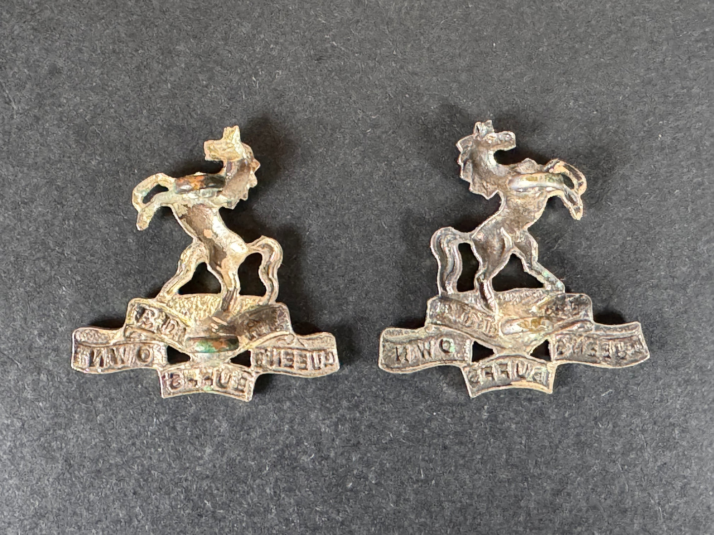 Photo 2 of WW2 British Army Queen's Own Buffs Royal Kent Regiment Officer's Collar Badges - collectible militaria item