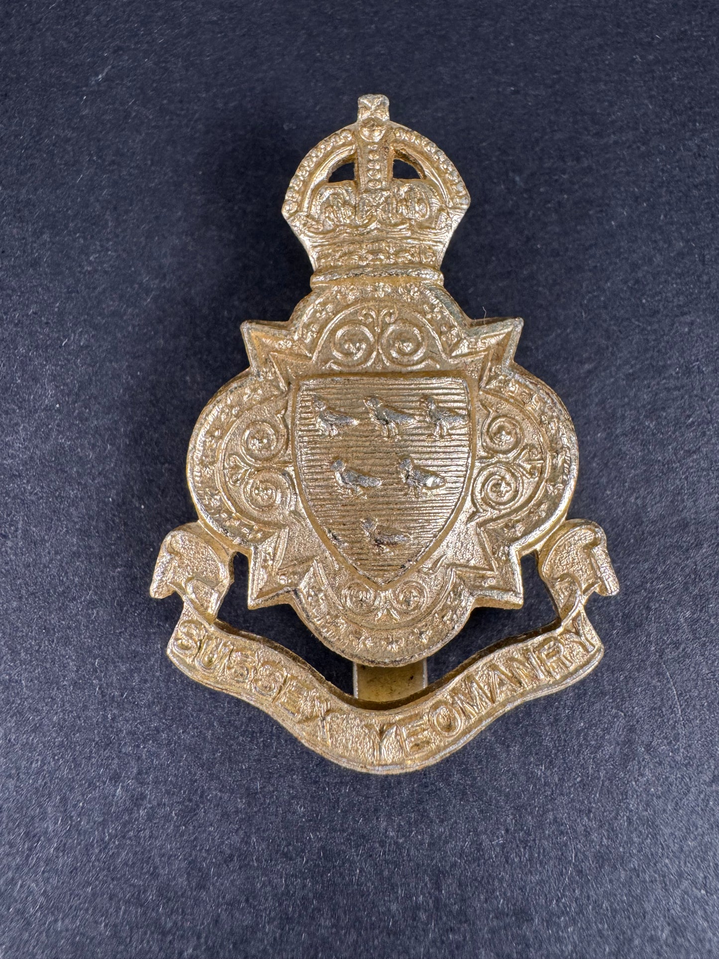 Photo 1 of After WW2 British Army Sussex Yeomanry Anodized Cap Badge - collectible militaria item
