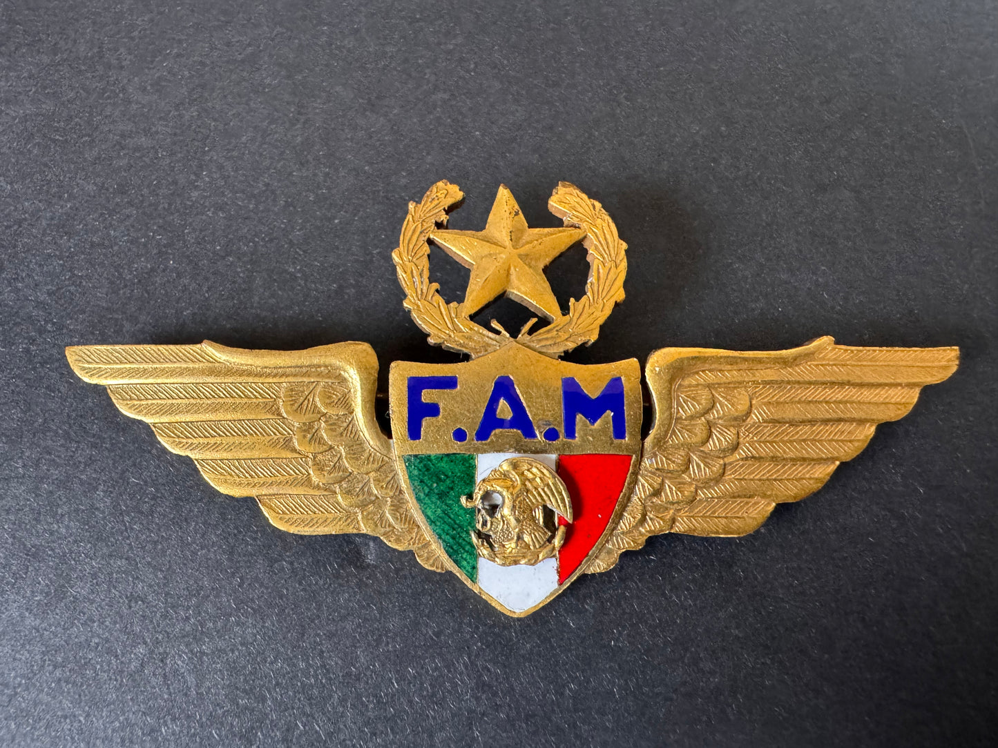Photo 1 of After WW2 Mexican Air Force FAM Master Pilot Wing Badge - collectible militaria item