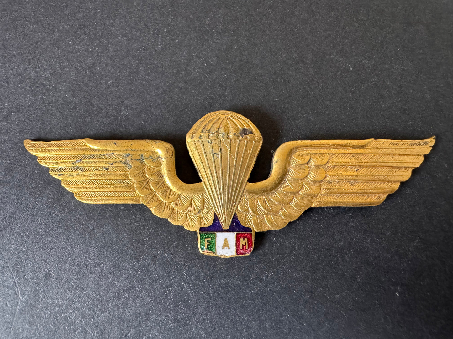 Photo 1 of After WW2 Mexican Air Force FAM Paratrooper Wing Badge - collectible militaria item