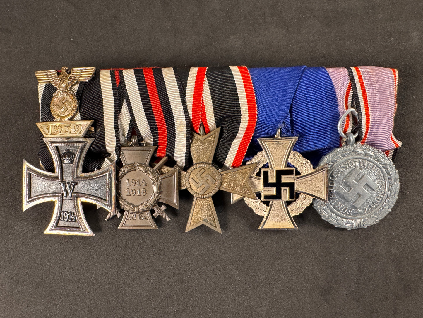 Photo 2 of WW1 & WW2 German Medal Bar - 1914 Iron Cross with 1939 Spange, War Merit, Luftschutz - collectible militaria