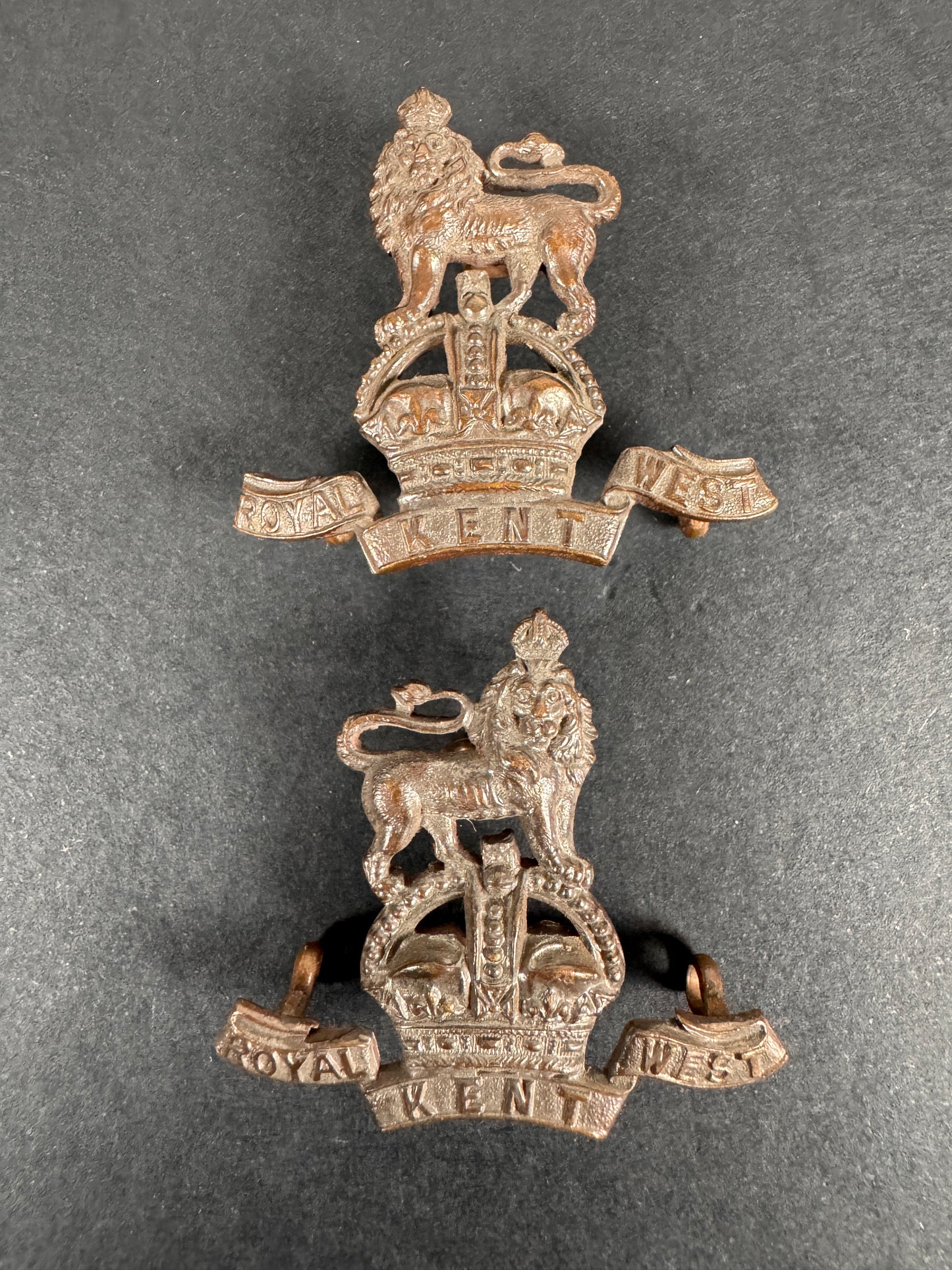 Image of WW1 British Army Royal West Kent Regiment Officer's Collar Badges J&Co.