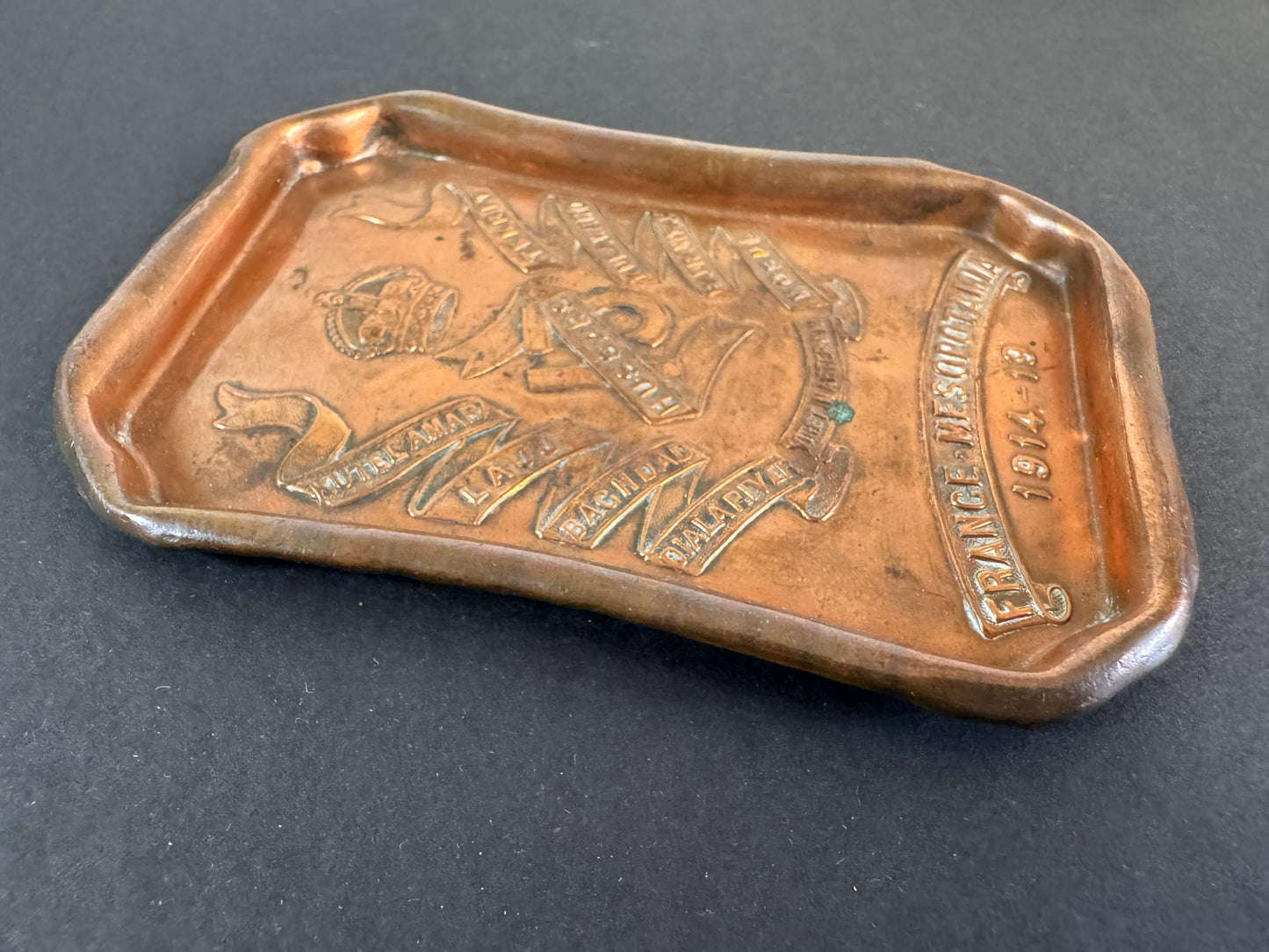 Image of product: ww1 british army 13th hussars cavalry commemorative trench art copper tray