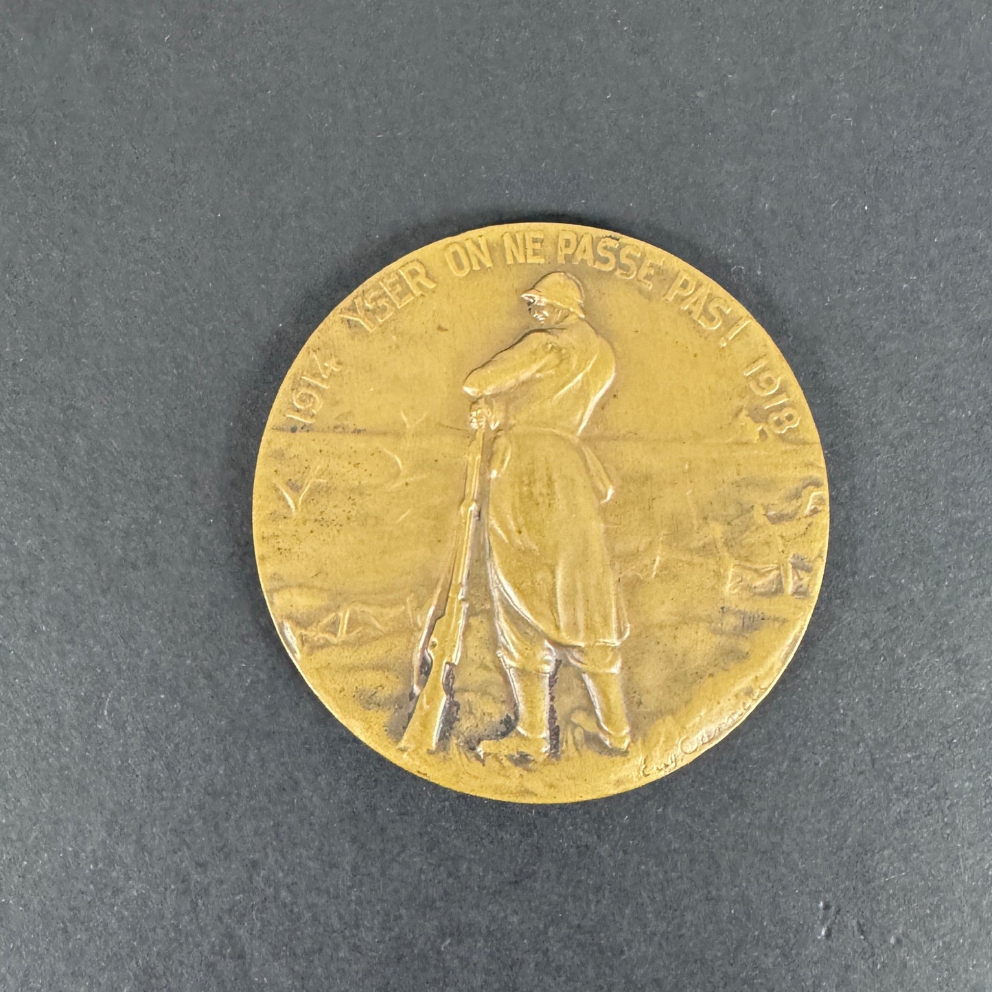 WW1 Belgian Army Battle of Yser Flanders Fire Card Medal Plaque
