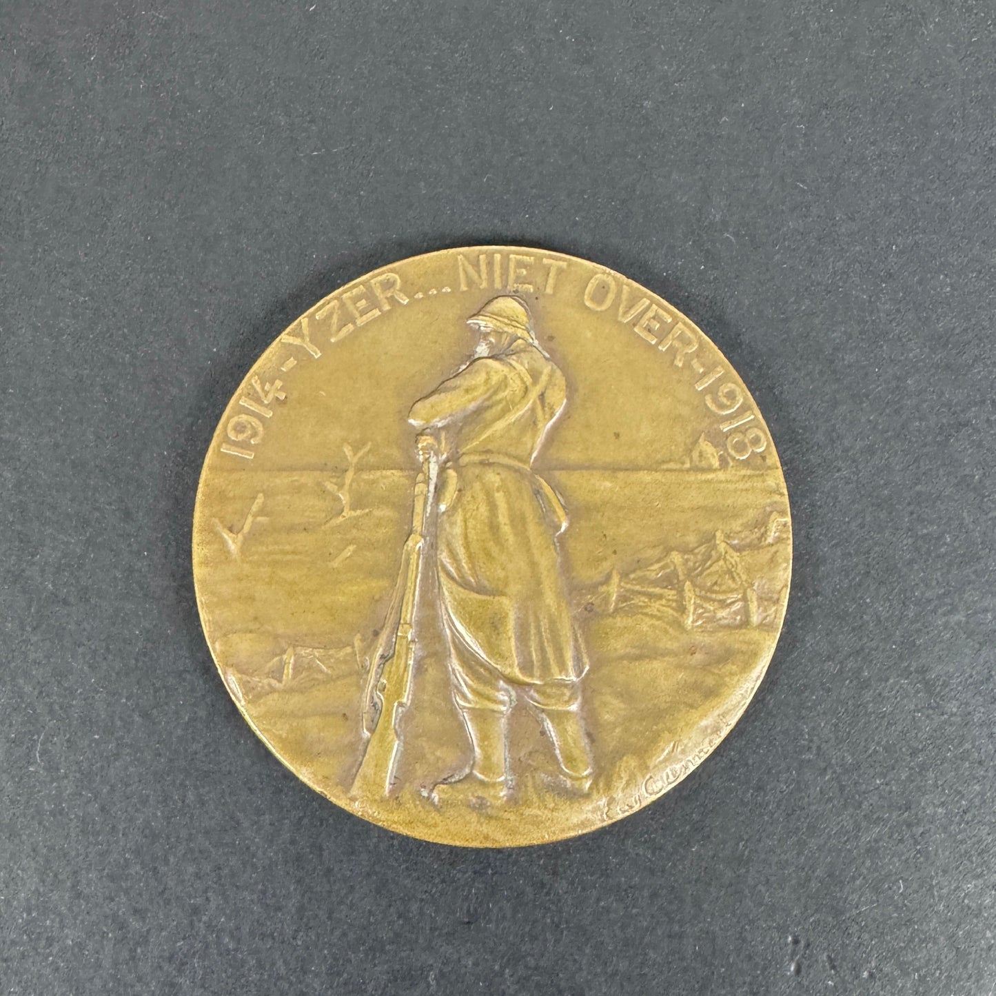 WW1 Belgian Army Battle of Yser Flanders Fire Card Medal Plaque "Niet Over"