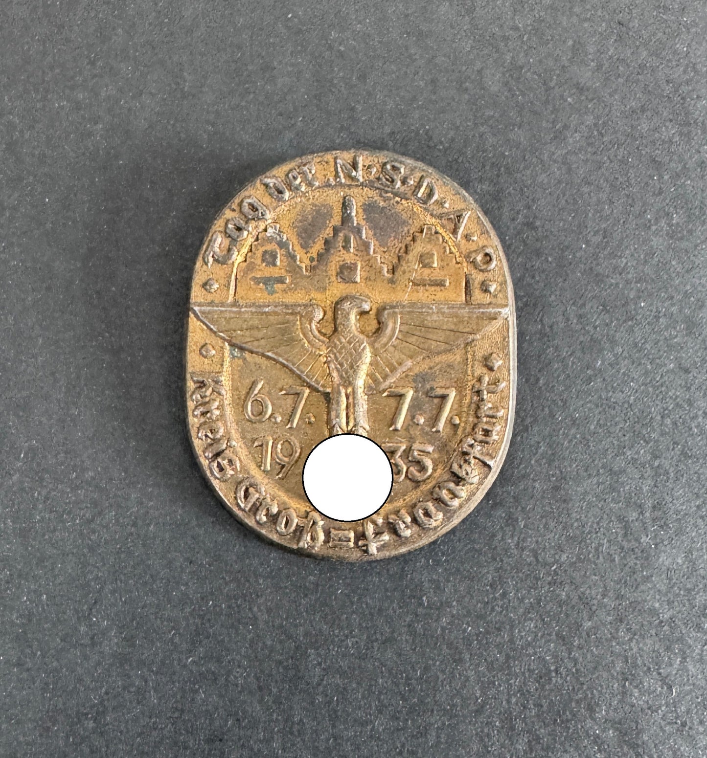 Third Reich Tag Der NSDAP Frankfurt 1935 Tinnie Badge
