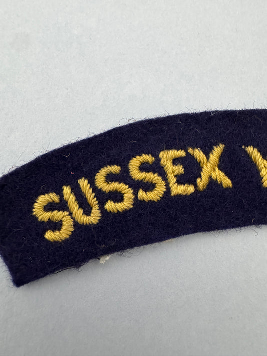 WW2 British Army Sussex Yeomanry Regiment Cloth Shoulder Title