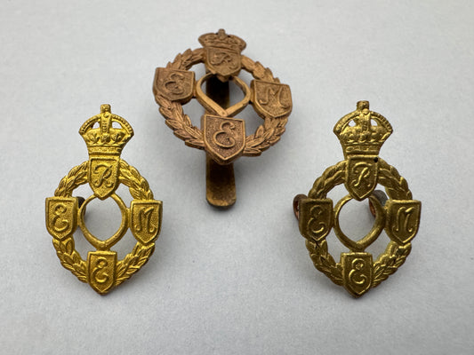 WW2 British Army REME Engineers Cap Badge & Collar Badges Set GAUNT