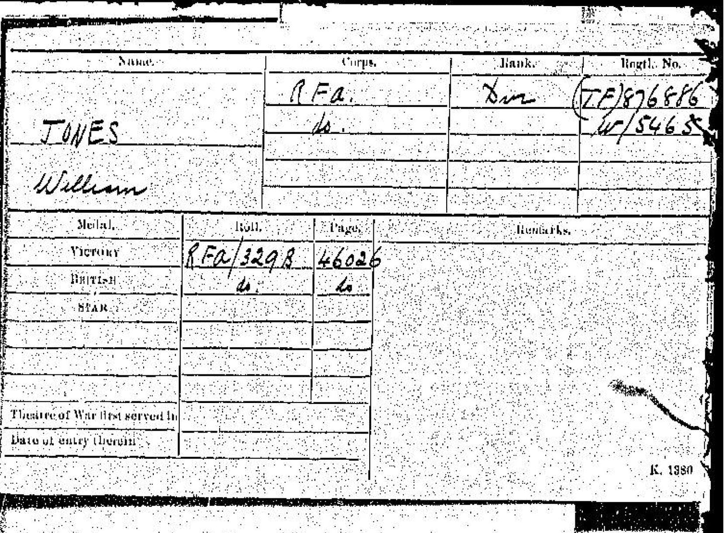 WW1 British Army War Medals - Territorial Force RFA