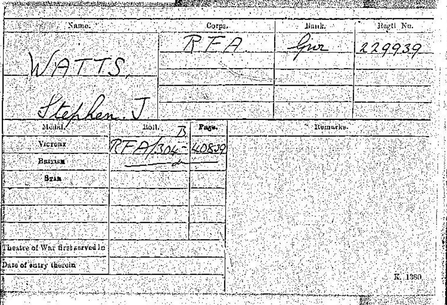 WW1 British Army War Medals - Royal Field Artillery