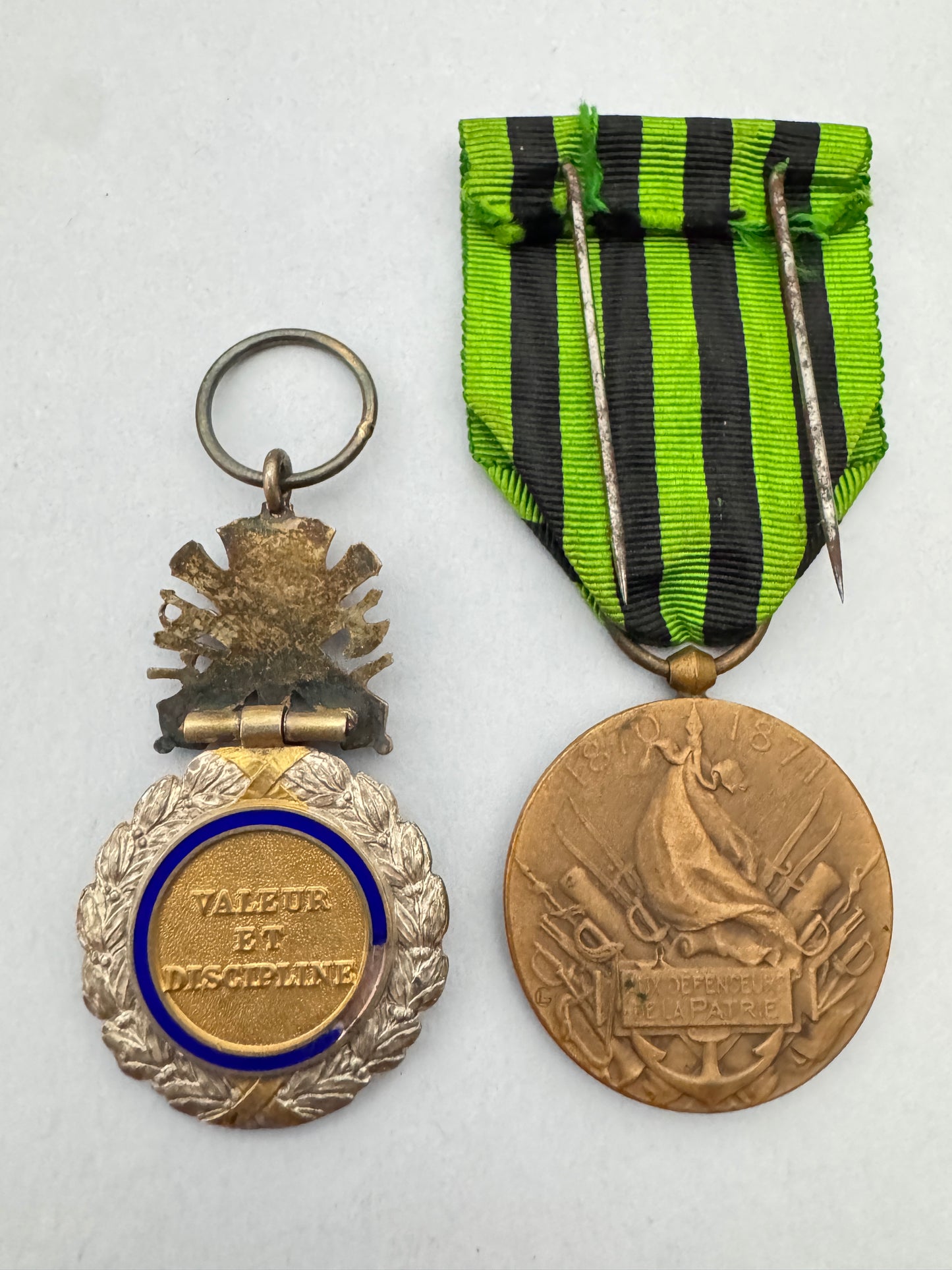 French Issue Franco-Prussian War Medal & Military Medal for Bravery 1870-1871