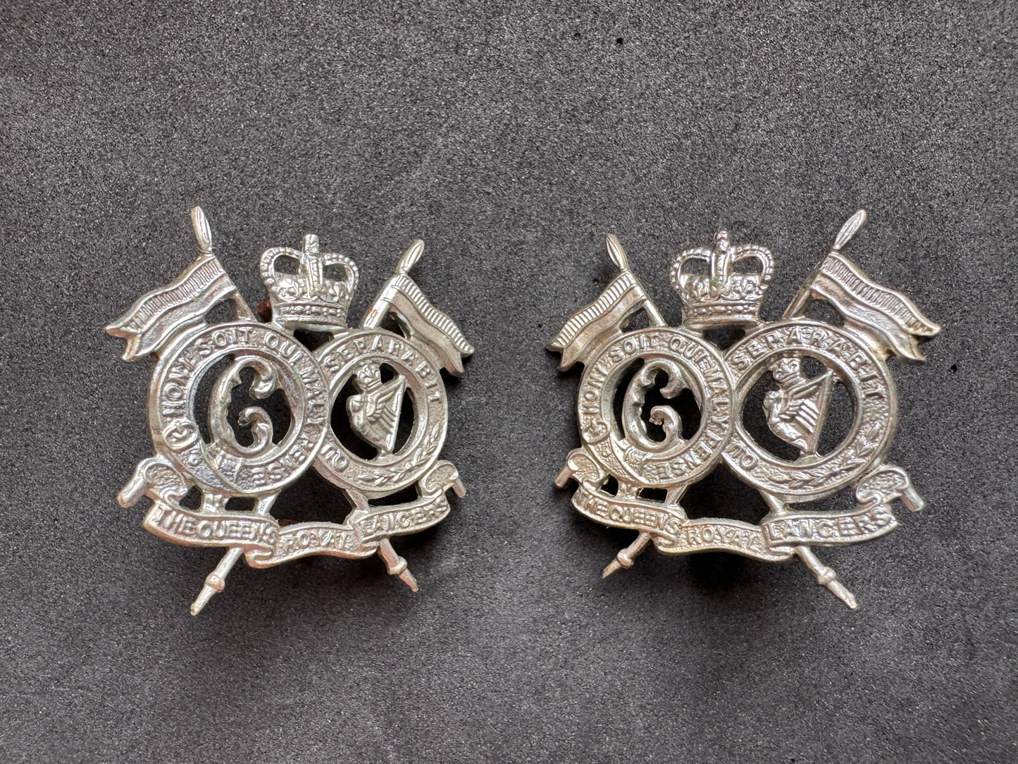 Photo 1 of After WW2 British Army 16th / 5th Queen's Royal Lancers Collar Badges - collectible militaria item