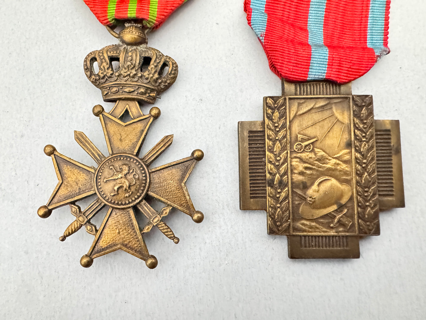 WW1 Belgian Army War Merit Cross & Fire Cross Medal Pair