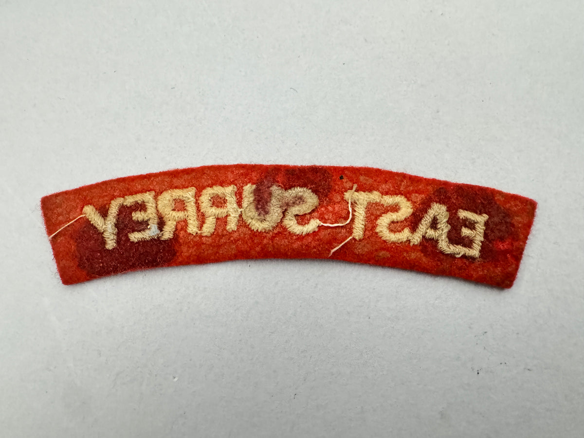 WW2 British Army East Surrey Regiment Paste Back Cloth Shoulder Title