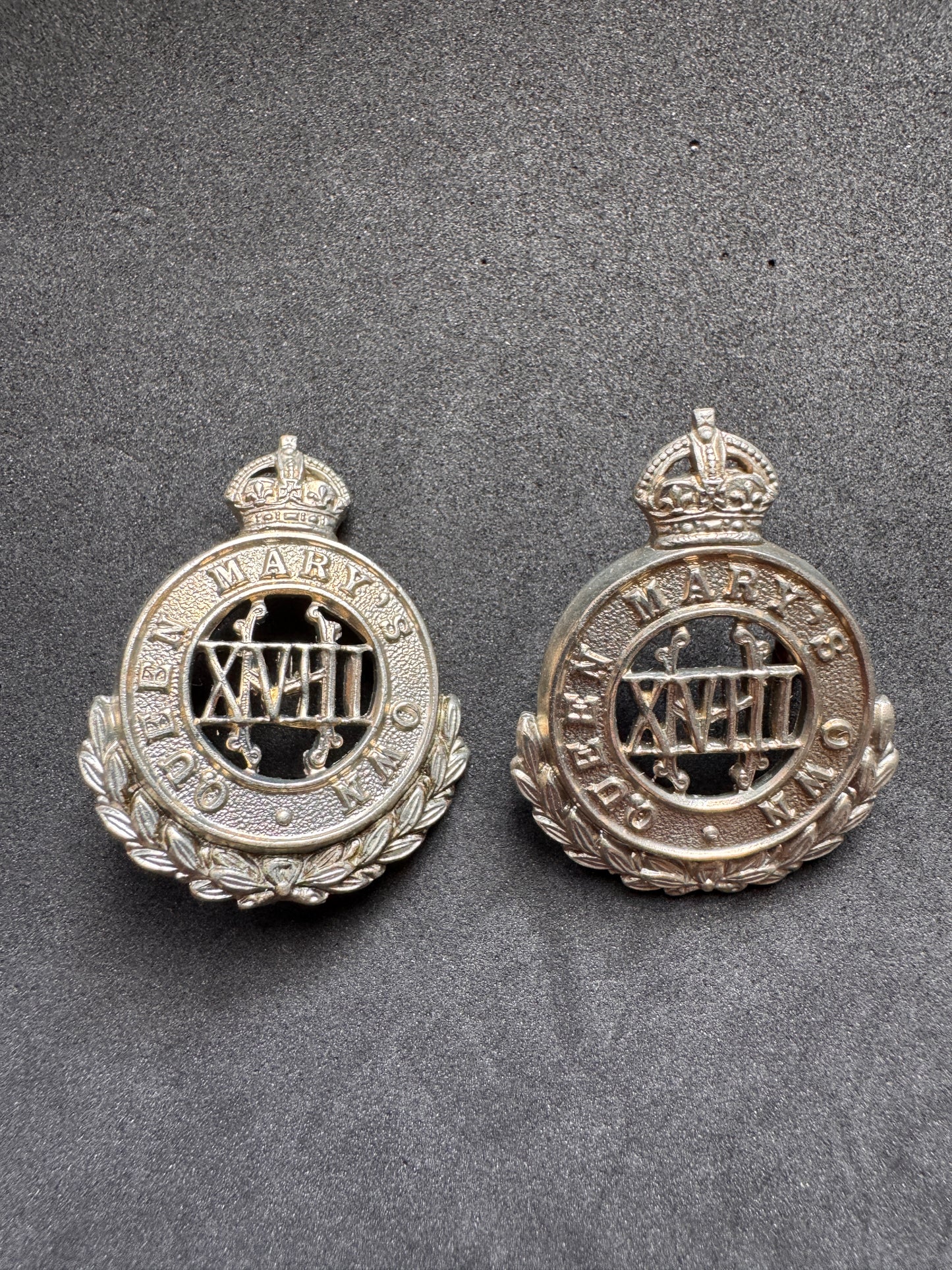 Photo 1 of WW1 British Army 18th Hussars (Queen Mary's Own) Uniform Collar Badges - collectible militaria item