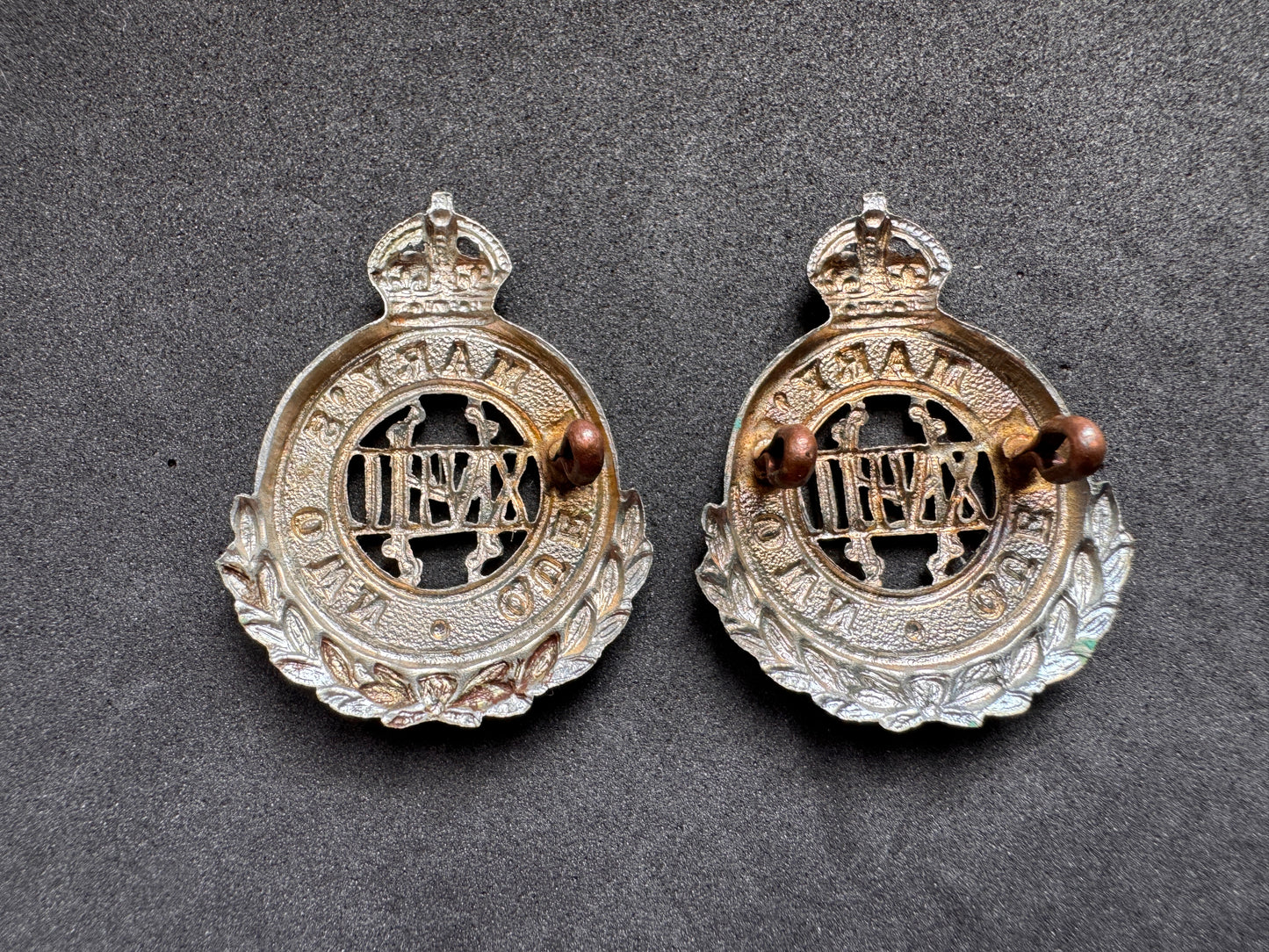 Photo 2 of WW1 British Army 18th Hussars (Queen Mary's Own) Uniform Collar Badges - collectible militaria item
