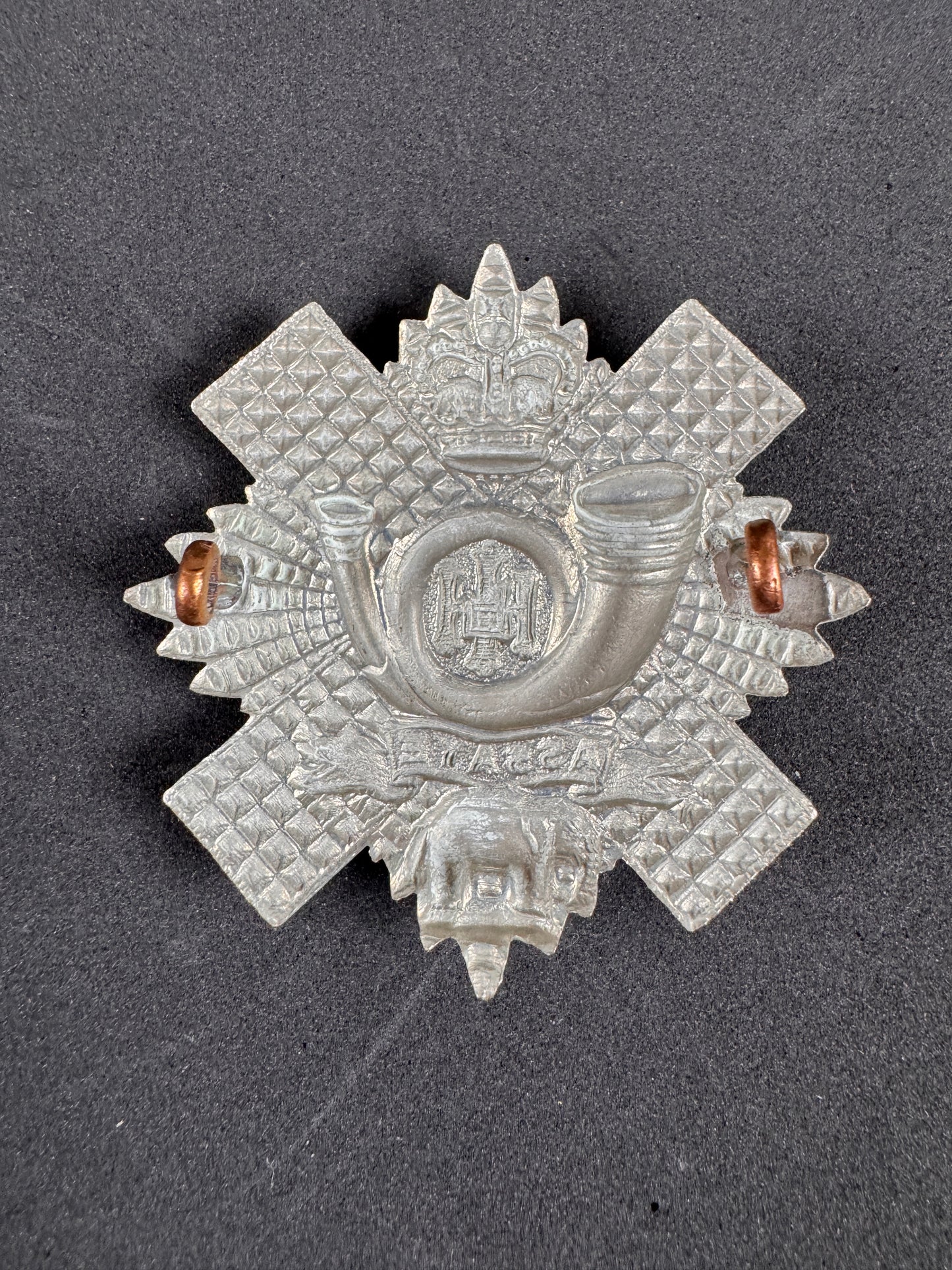 Photo 2 of After WW2 British Army Highland Light Infantry Cap Badge HLI - collectible militaria item