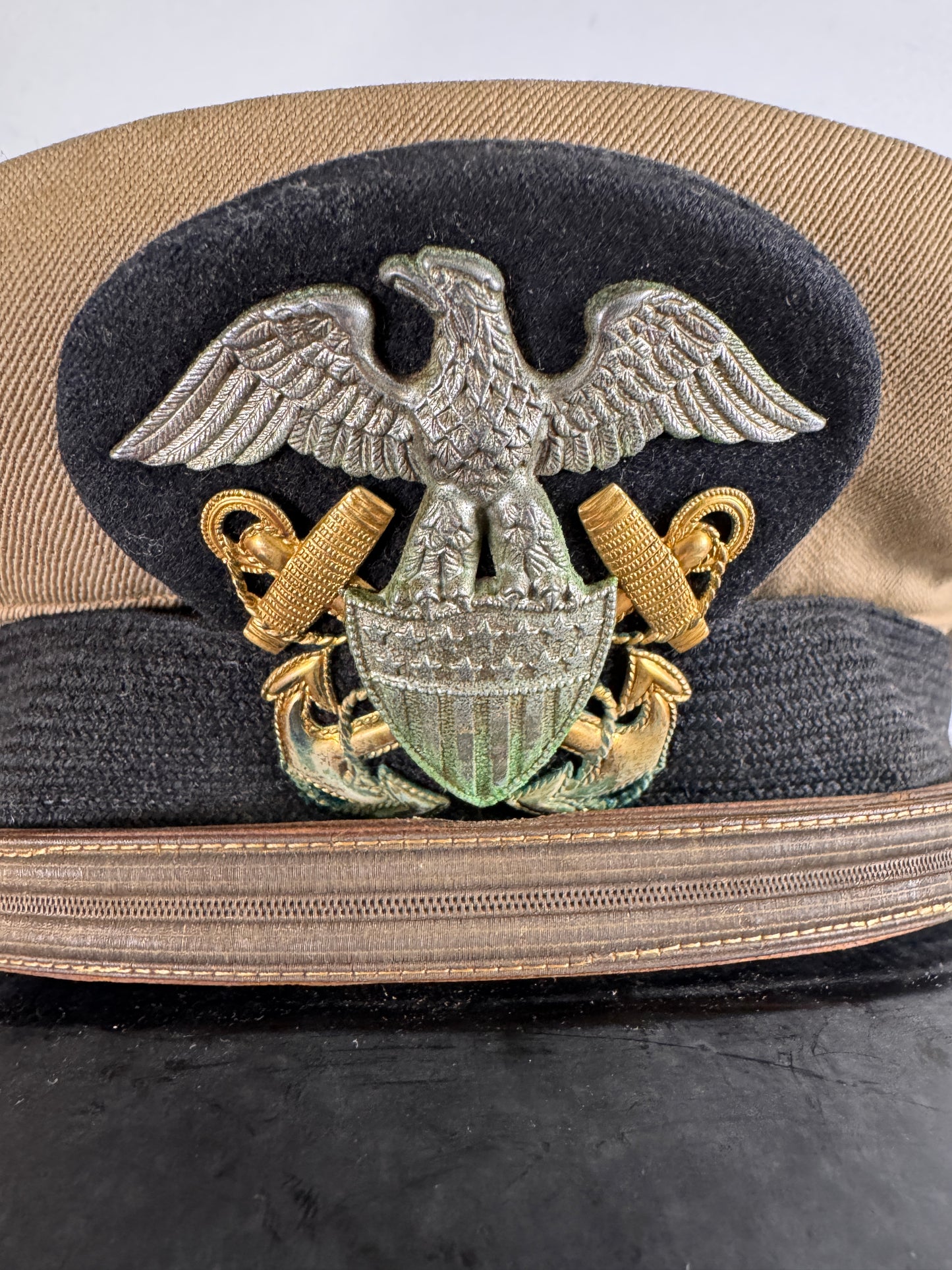 Photo 3 of WWII U.S. Navy Officer’s Khaki Combination Cap - Named - collectible militaria item