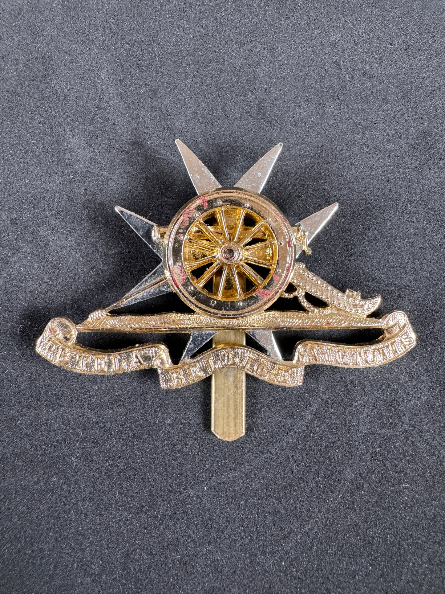 Photo 1 of After WW2 Malta Artillery Anodized Cap Badge - collectible militaria item
