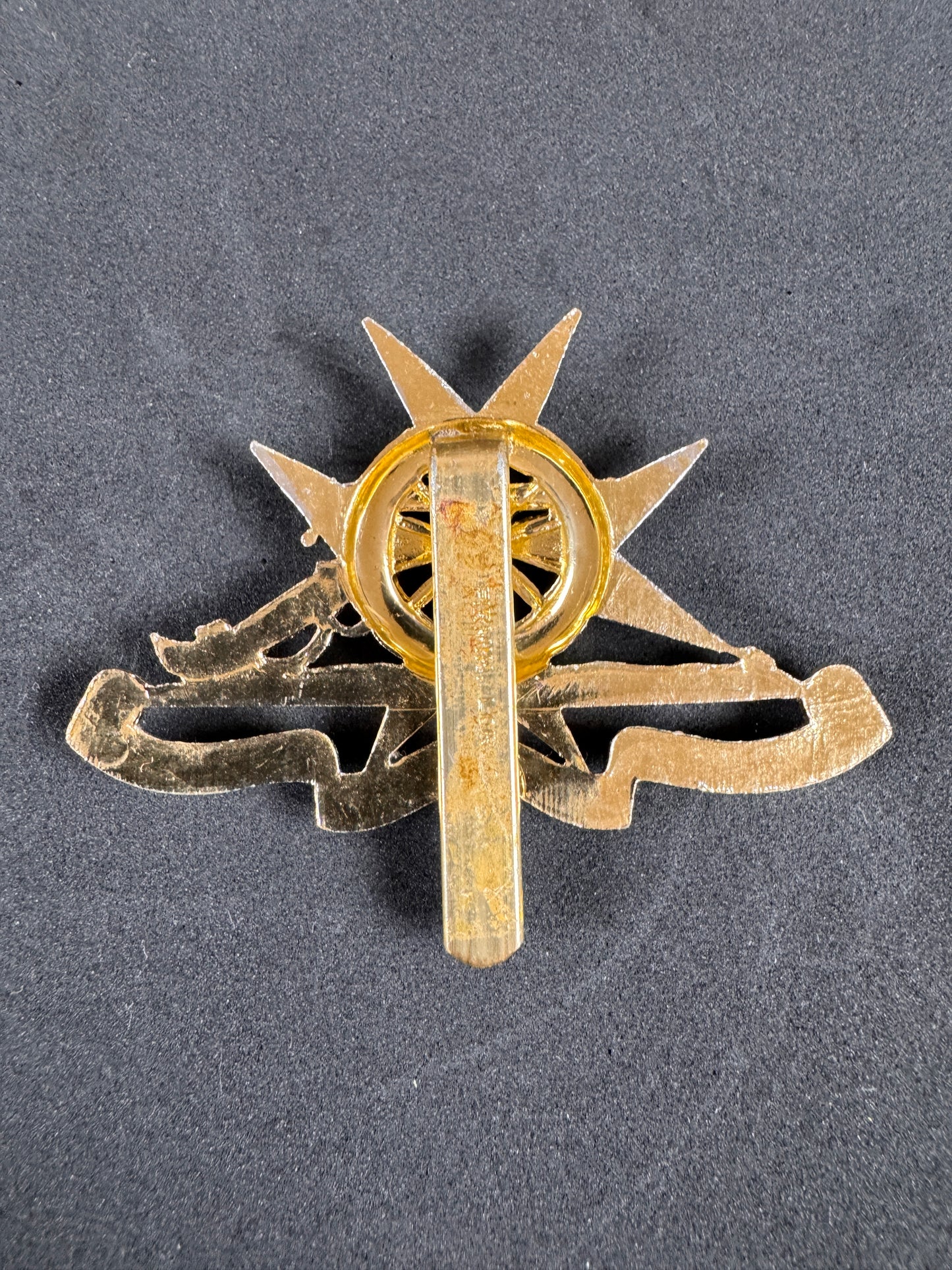 Photo 2 of After WW2 Malta Artillery Anodized Cap Badge - collectible militaria item