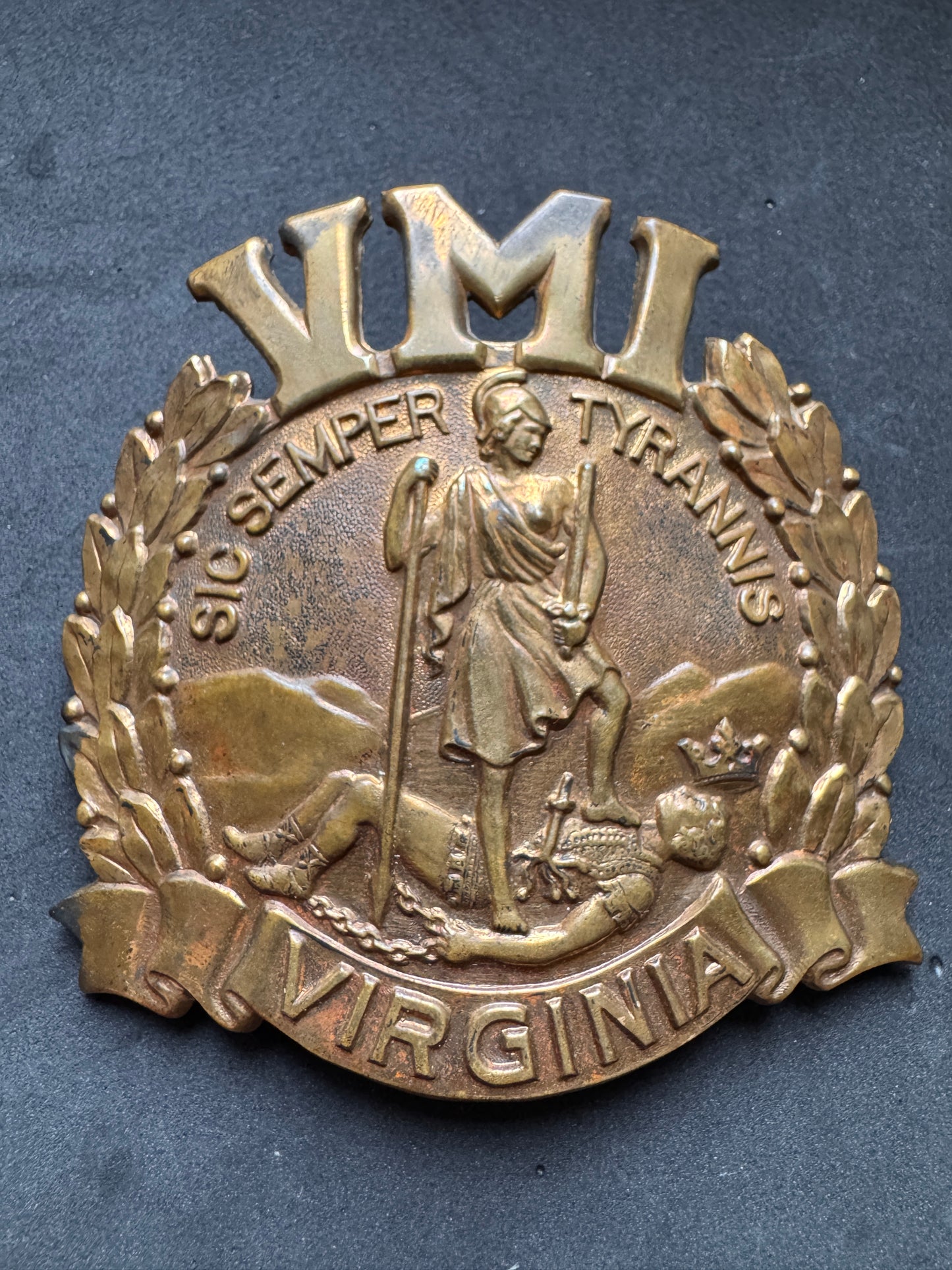 Photo 1 of After WW2 Virginia Military Institute (VMI) Lexington Officer Cadet Cap Badge - collectible militaria item