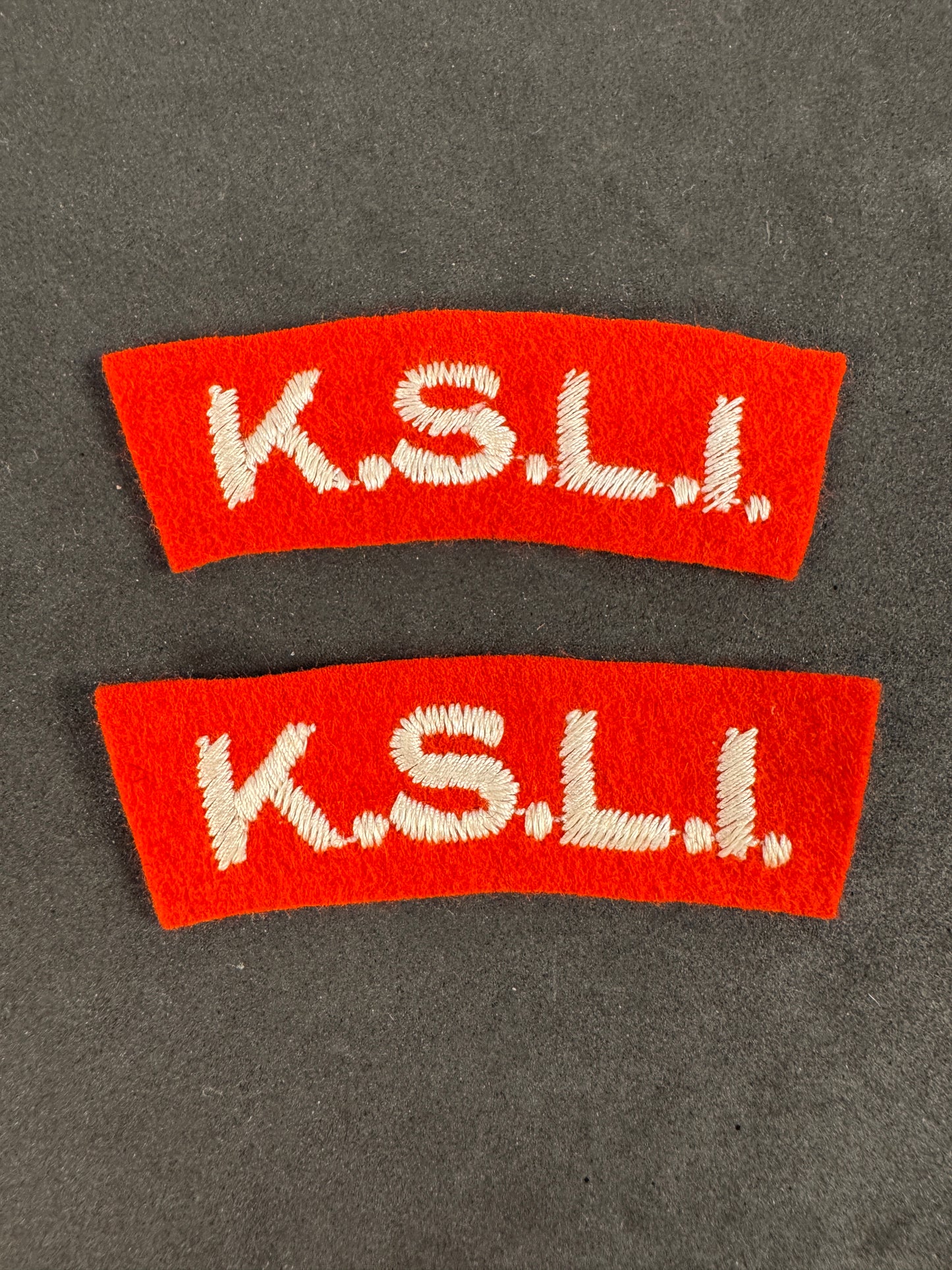 Photo 1 of WW2 British King's Shropshire Light Infantry (KSLI) Paste Back Shoulder Titles - collectible militaria item
