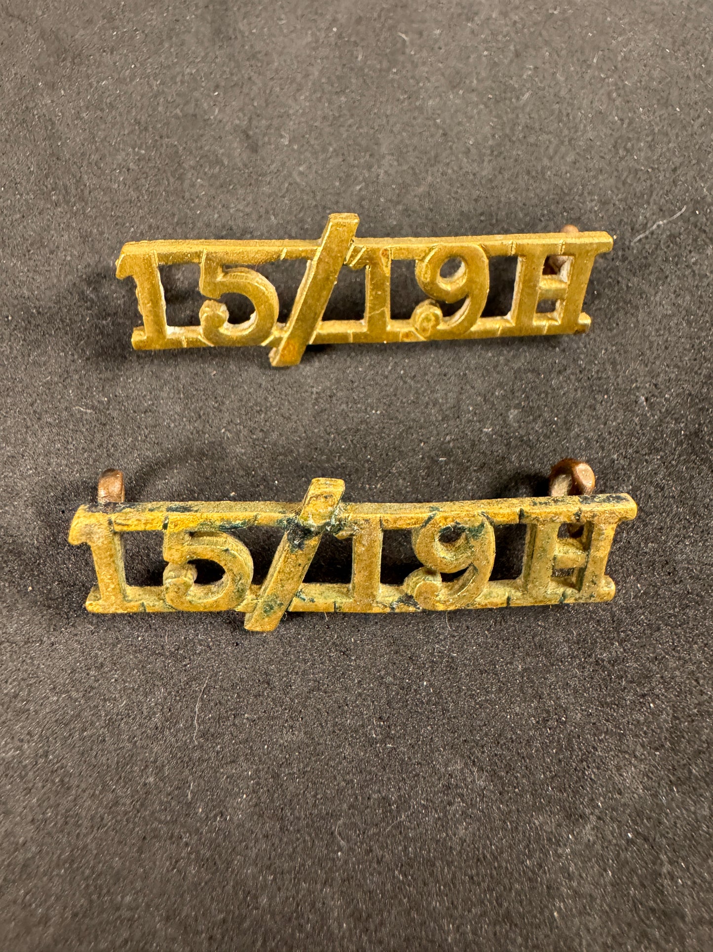Photo 1 of WW2 British Army 15th/19th Hussars Officer's Shoulder Titles (Pair) - collectible militaria item