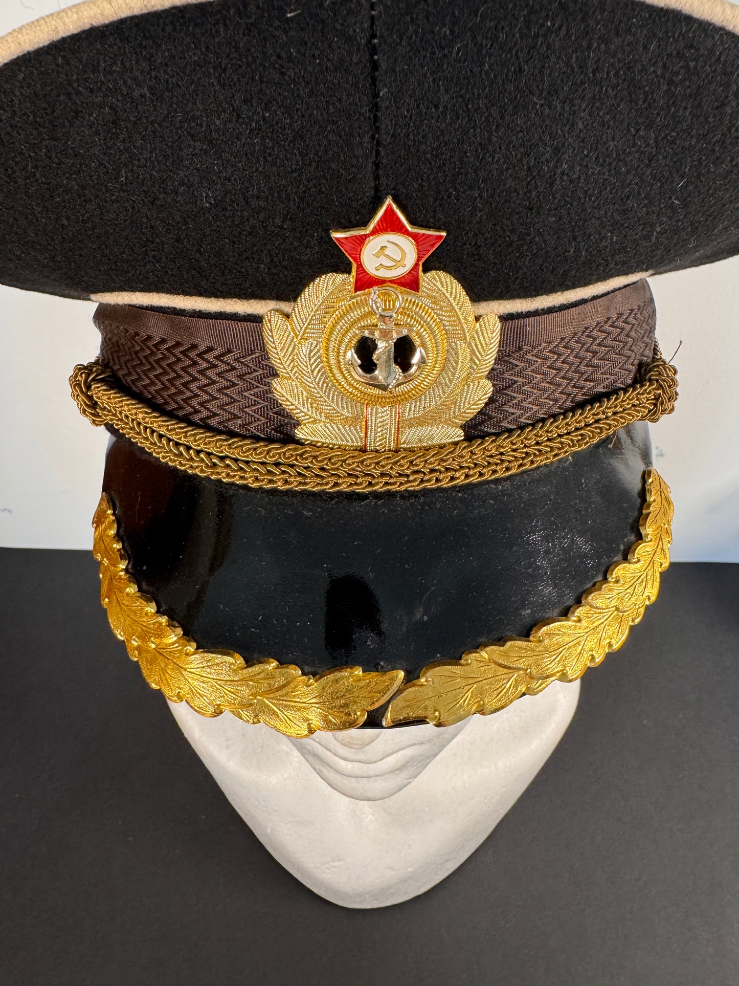 Photo 2 of Soviet Navy Officer’s Captain Visor Cap - USSR Cold War Naval Uniform Hat - collectible militaria item
