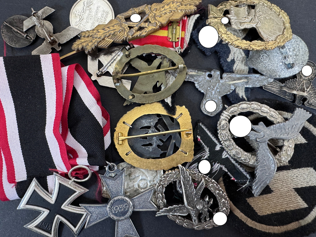 a collection of german awards from world war two, all part of a blog post on fakes and reproductions.