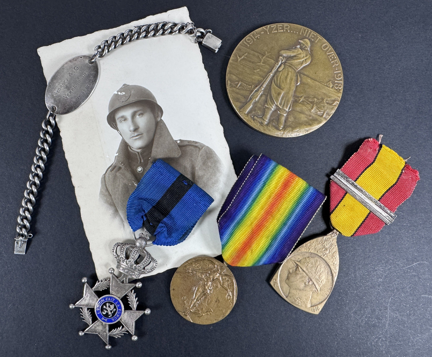 Belgian medals and orders of a decorated soldier from World War One. Part of the Medals Militaria world medals, orders, and badges collection.
