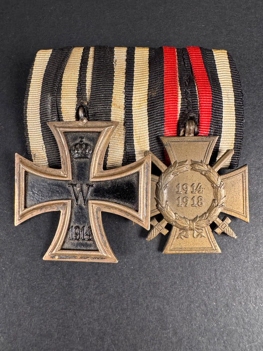 WW1 German Army 1914 Iron Cross & Hindenburg Cross Combatants Medal Bar