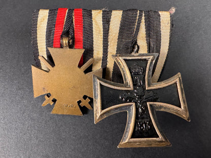 WW1 German Army 1914 Iron Cross & Hindenburg Cross Combatants Medal Bar