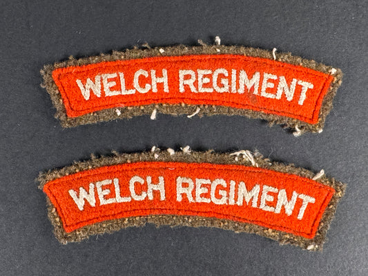 Photo 1 of British Army Welch Regiment Uniform Shoulder Titles - collectible militaria item