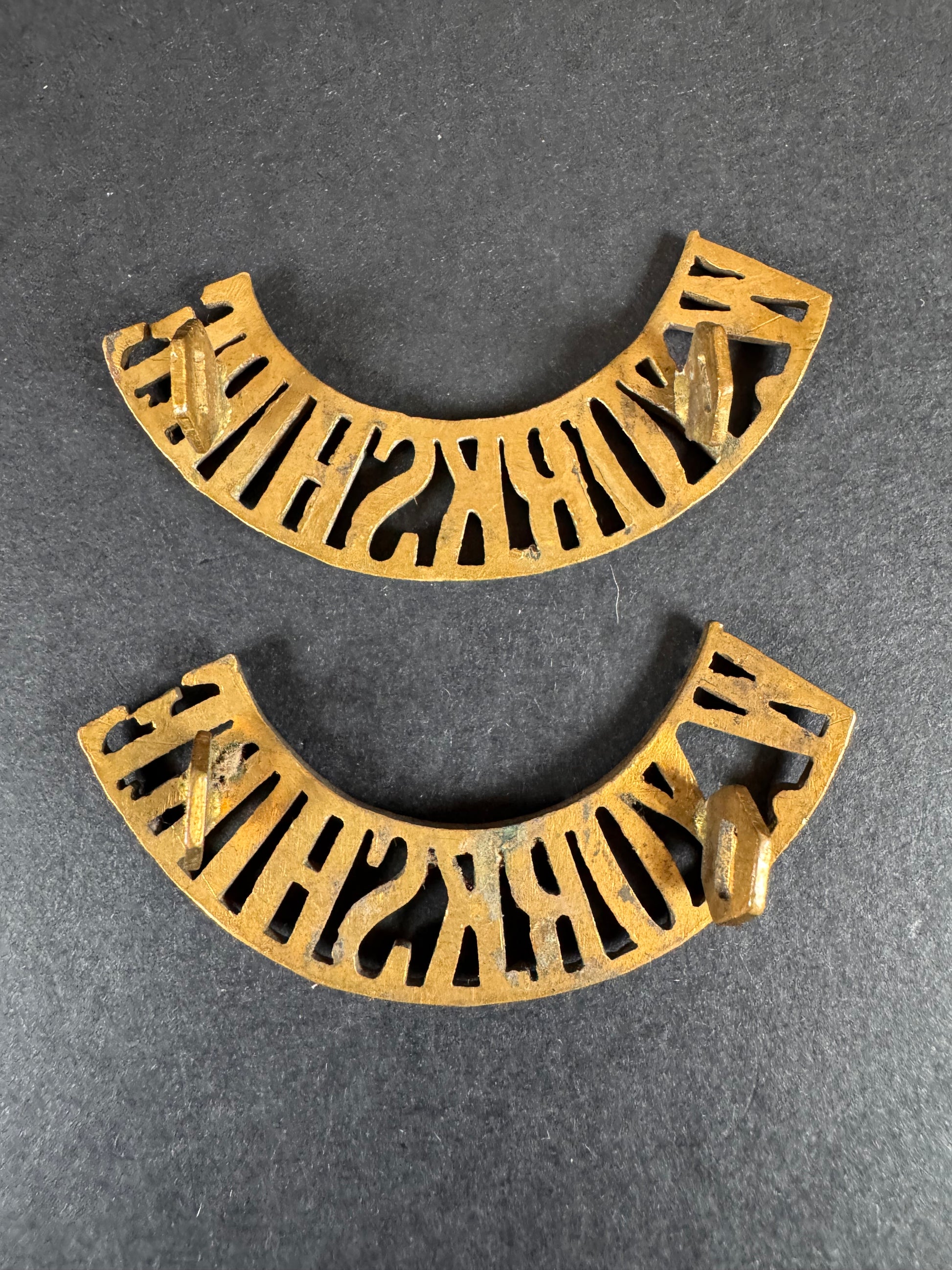 Photo 2 of WW1 British Army West Yorkshire Regiment Uniform Shoulder Title Badges - collectible militaria item