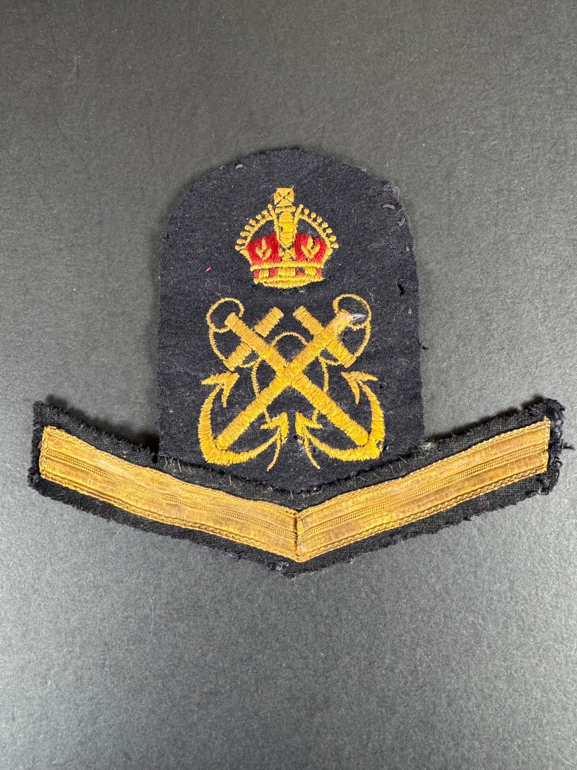 Photo 1 of WW2 British Royal Navy Petty Officer’s Sleeve Badge with Good Conduct Stripe - collectible militaria item