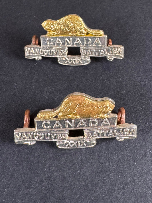Photo 1 of WW2 Canadian Army 29th Vancouver Battalion Uniform Collar Badges - collectible militaria item