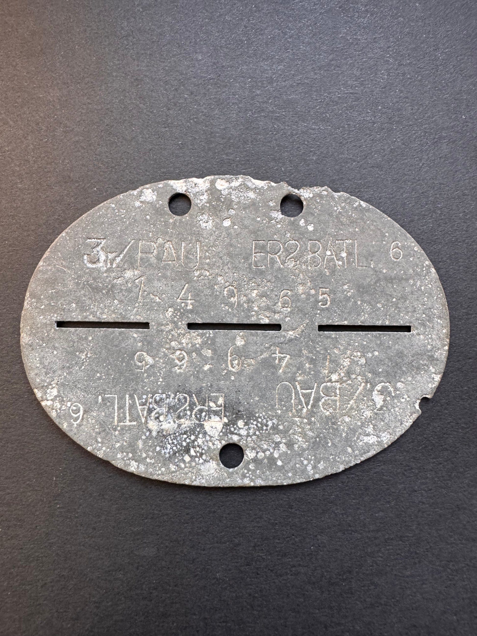 Photo 1 of WW2 German Army Engineers Dog Tag ID Disc 3.BAU.ERS.BATL.6 - collectible militaria item