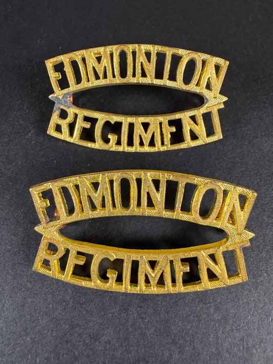 Photo 1 of WW2 Canadian Army Edmonton Regiment Uniform Shoulder Titles - collectible militaria item
