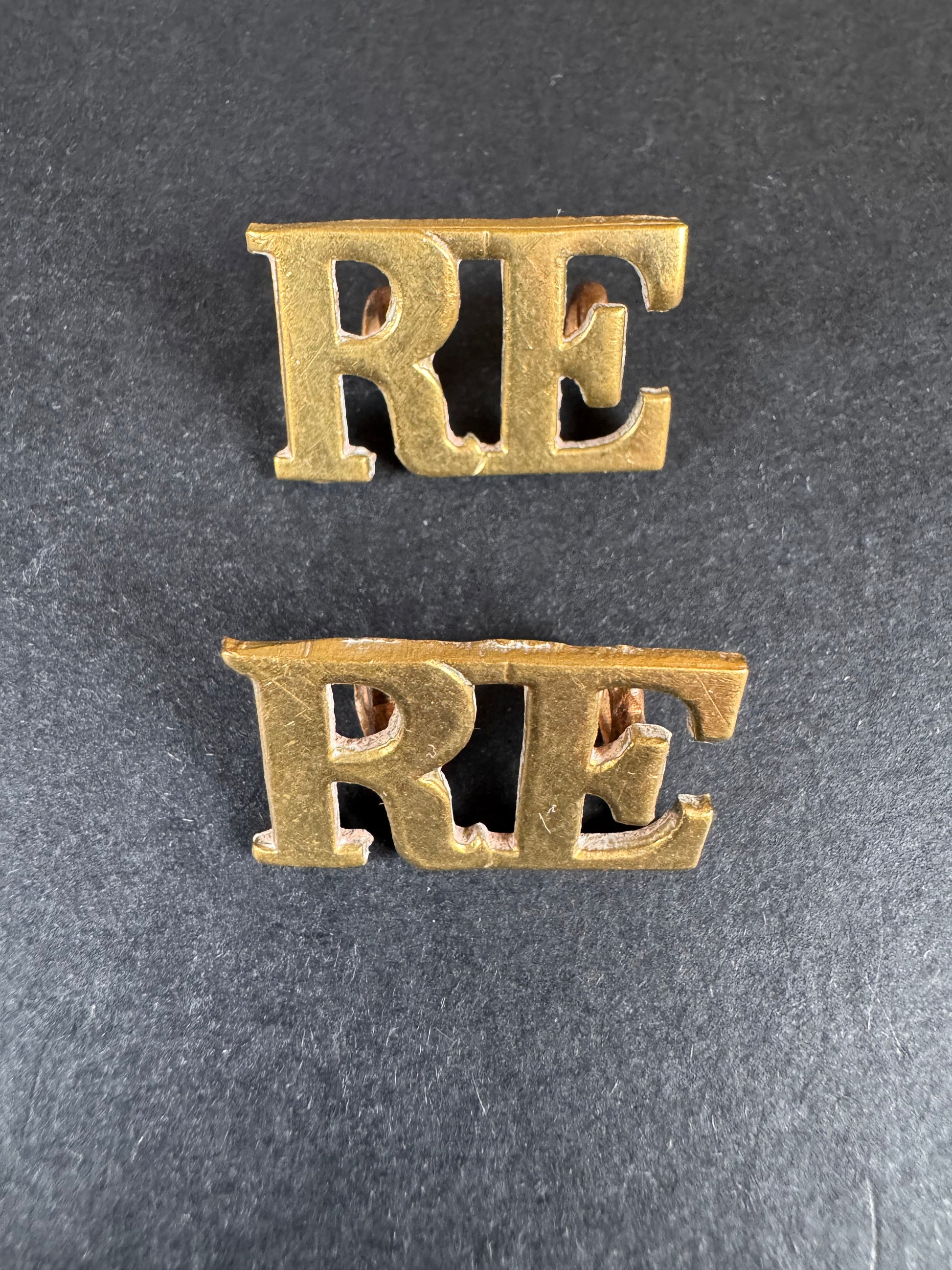 Photo 1 of WW2 British Army Royal Engineers Uniform Shoulder Titles RE - collectible militaria item