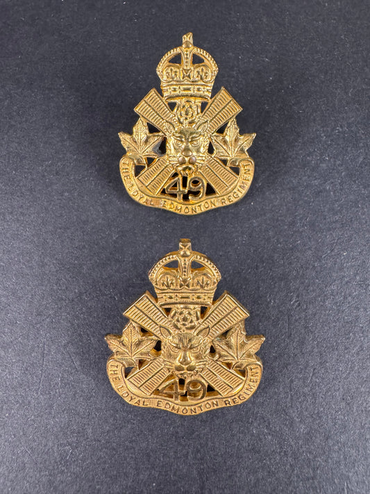 Photo 1 of WW1 Canadian Army 49th Loyal Edmonton Regiment CEF Collar Badges - collectible militaria item