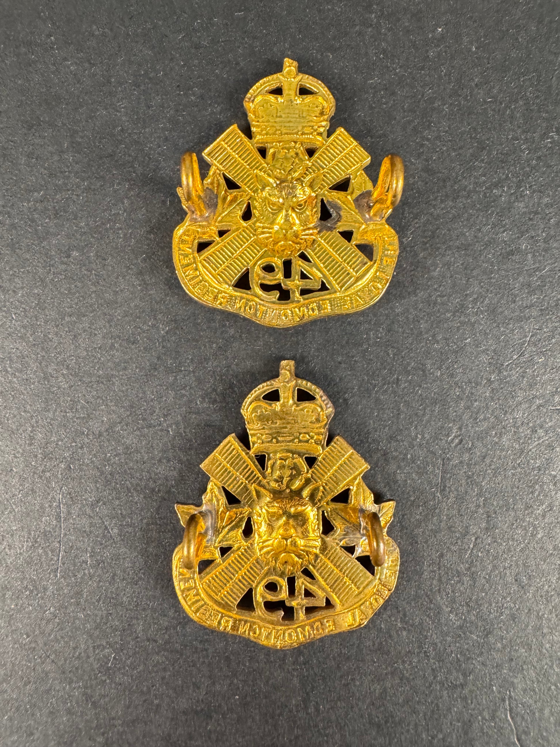 Photo 2 of WW1 Canadian Army 49th Loyal Edmonton Regiment CEF Collar Badges - collectible militaria item