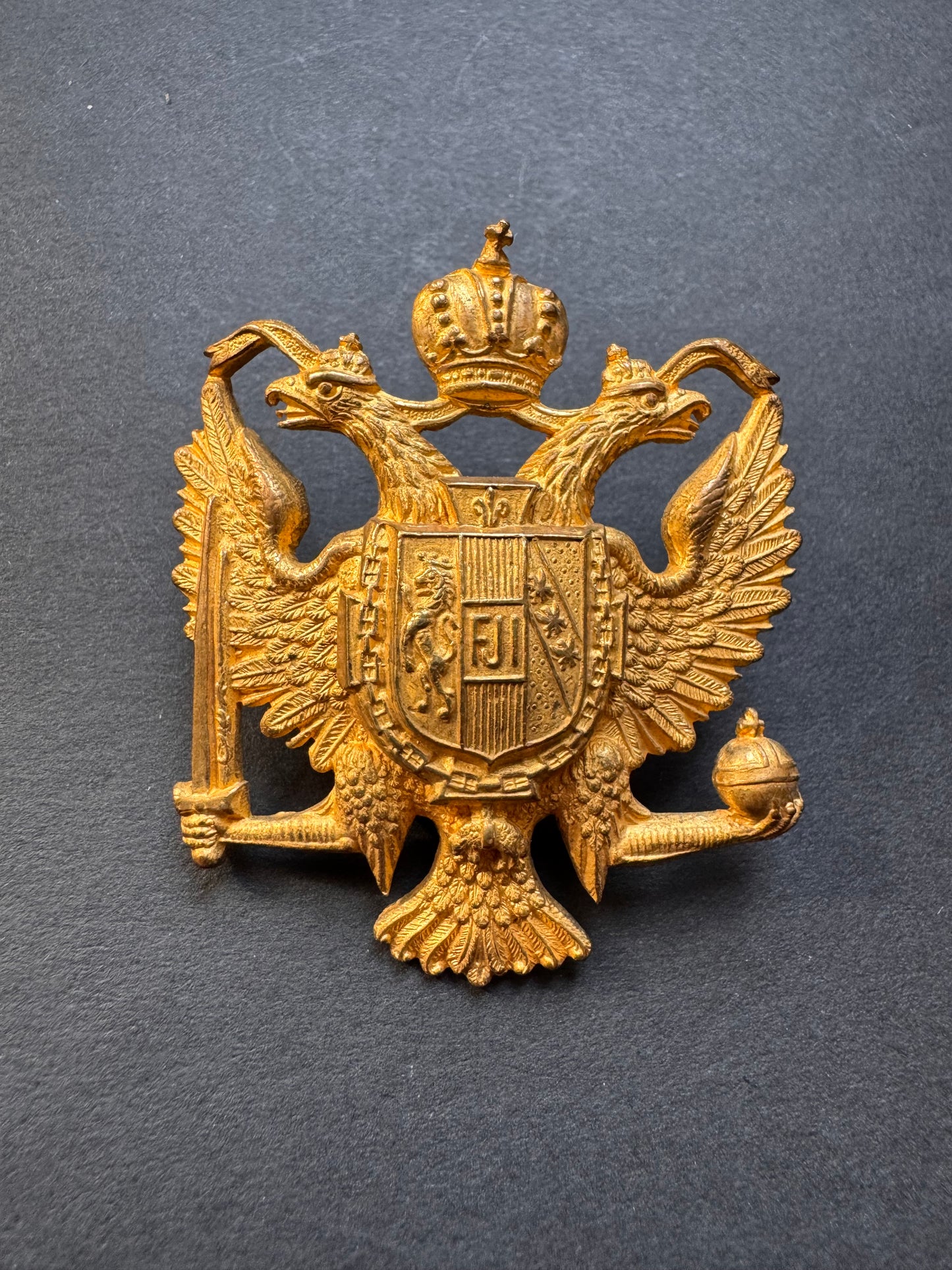 Photo 1 of WW1 Imperial Austrian Officer's Gilt Cap Badge FJI - collectible militaria item