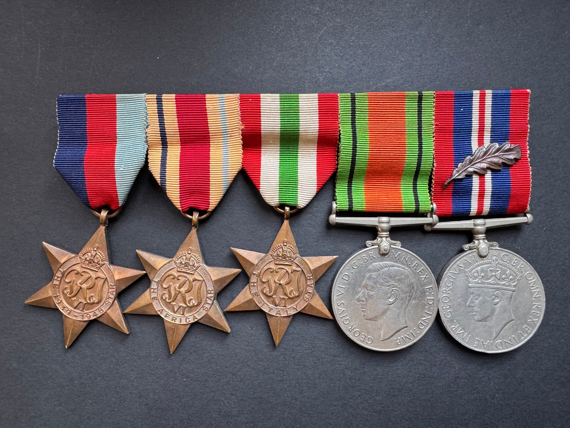 Photo 1 of WW2 British Africa & Italy Star Medal Bar Group with Oakleaf for Bravery - collectible militaria item