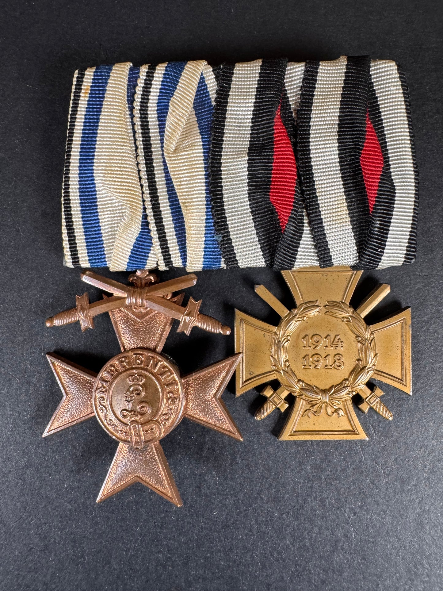 Photo 1 of WW1 German Bavarian Military Merit Cross 3rd Class Medal Pair - collectible militaria item