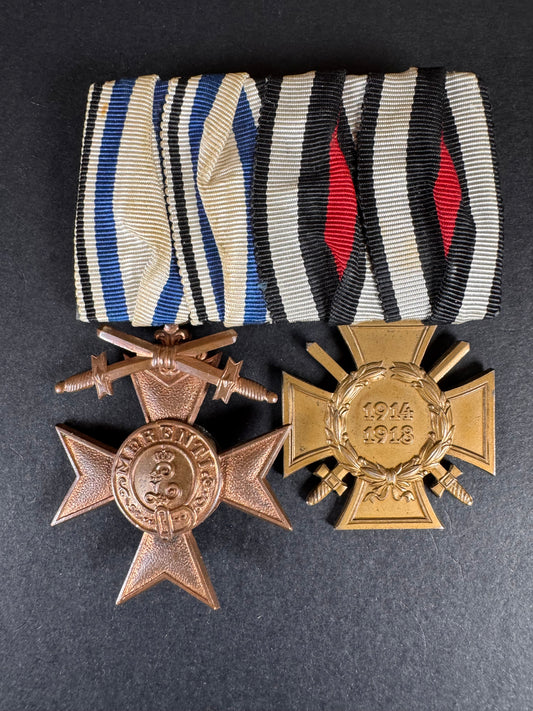 Photo 1 of WW1 German Bavarian Military Merit Cross 3rd Class Medal Pair - collectible militaria item