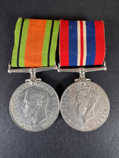 Photo 1 of WW2 British Defence Medal & 1939-45 Medal Mounted Pair - collectible militaria item